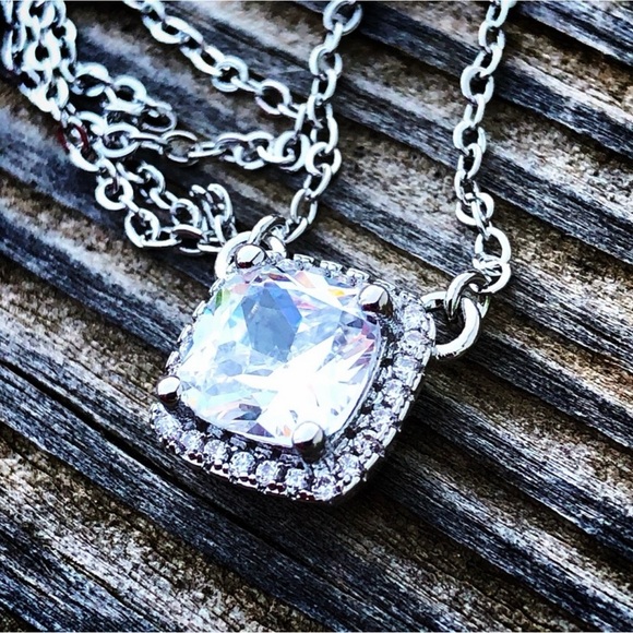 Jewelry - 925 Cushion Cut Diamond with Halo Necklace